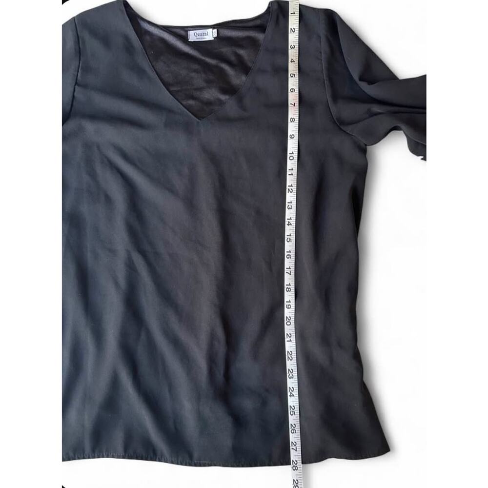 Women’s Qearal Black V-Neck Balloon Sleeve Blouse Medium - Picture 3 of 4